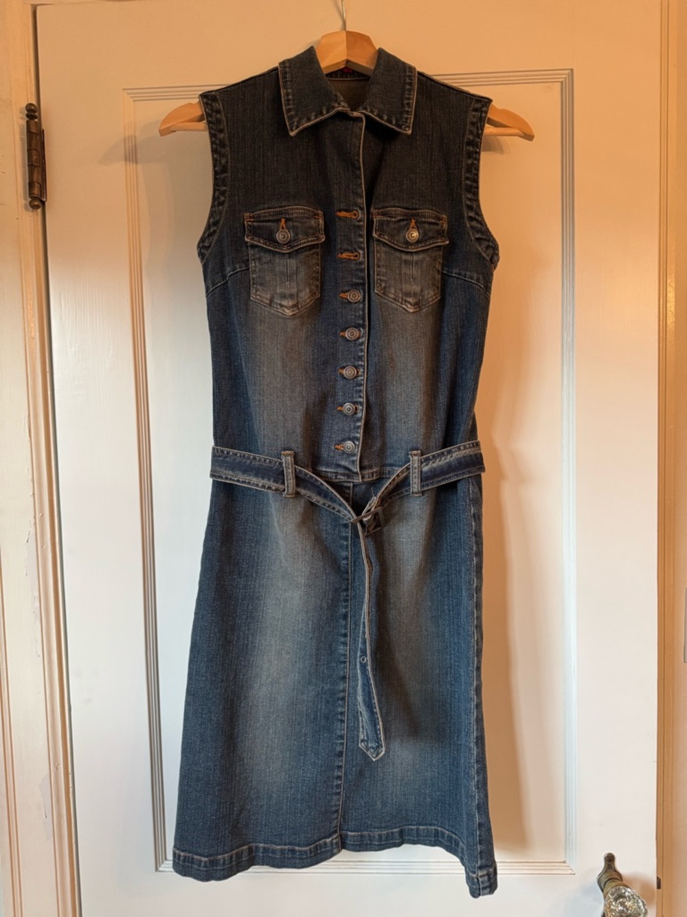 Sleeveless Denim Dress with Waist Belt- Blue size small (I suggest size 4)